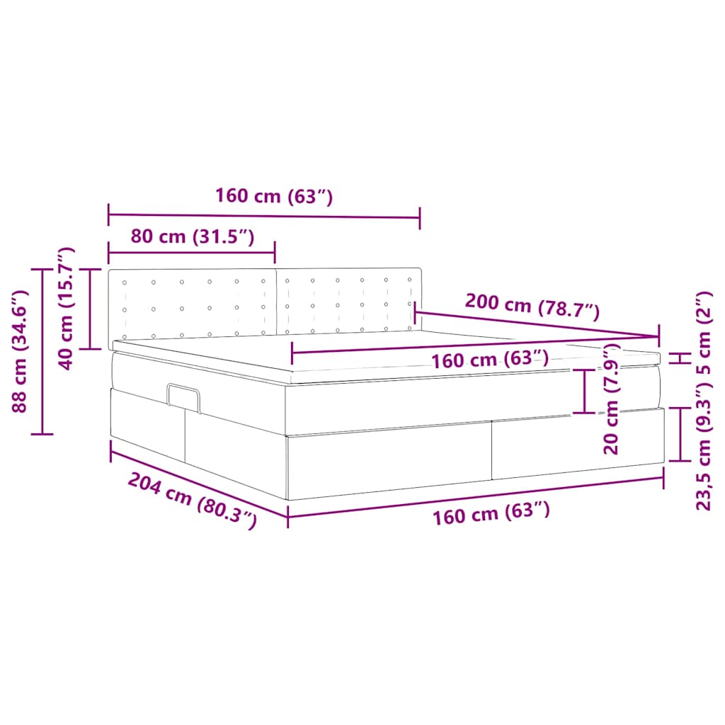 LED krevet za pohranu s madracem Tamnosiva 160 x 200 cm Baršun