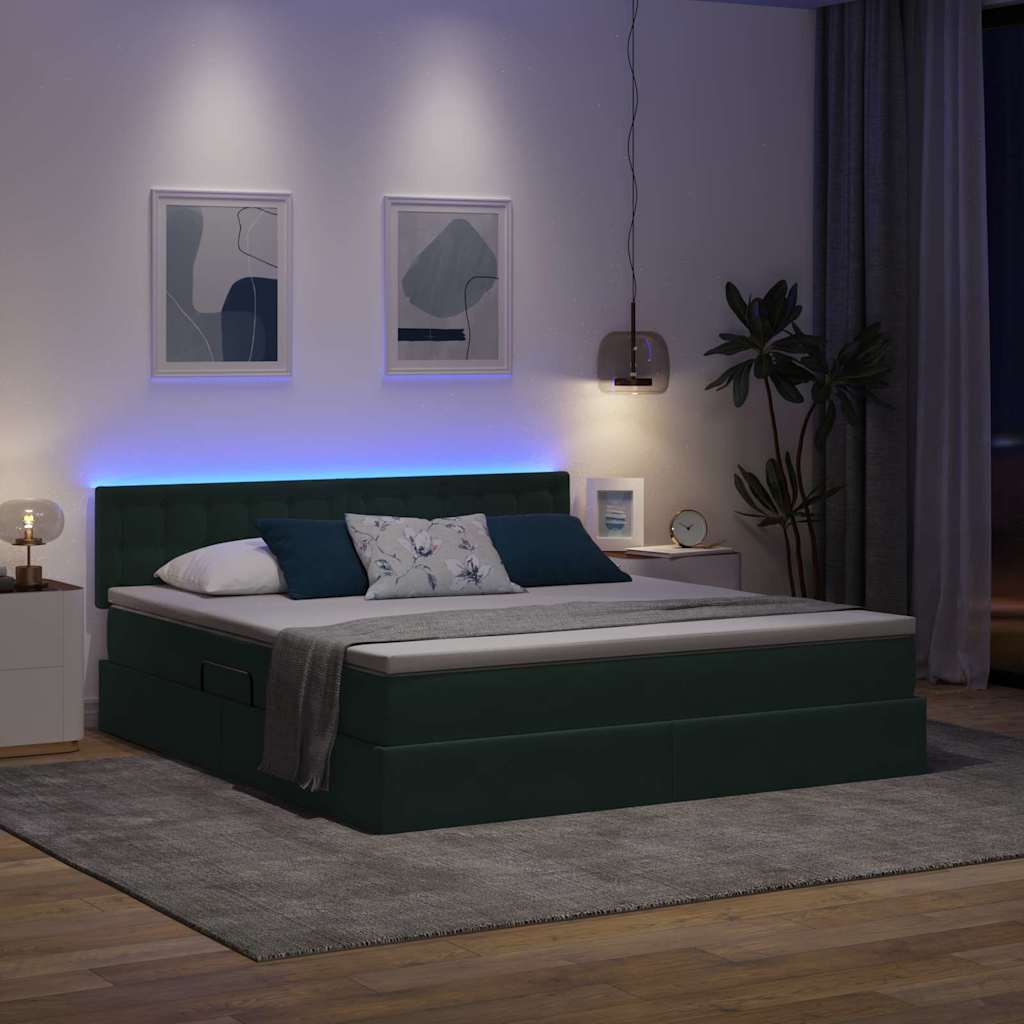 Krevet s prostorom za pohranu s LED-om Tamnozelena 180 x 200 cm