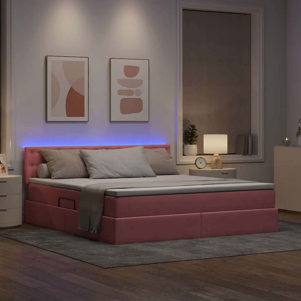 Krevet s prostorom za pohranu s LED-om Ružičasta 180 x 200 cm