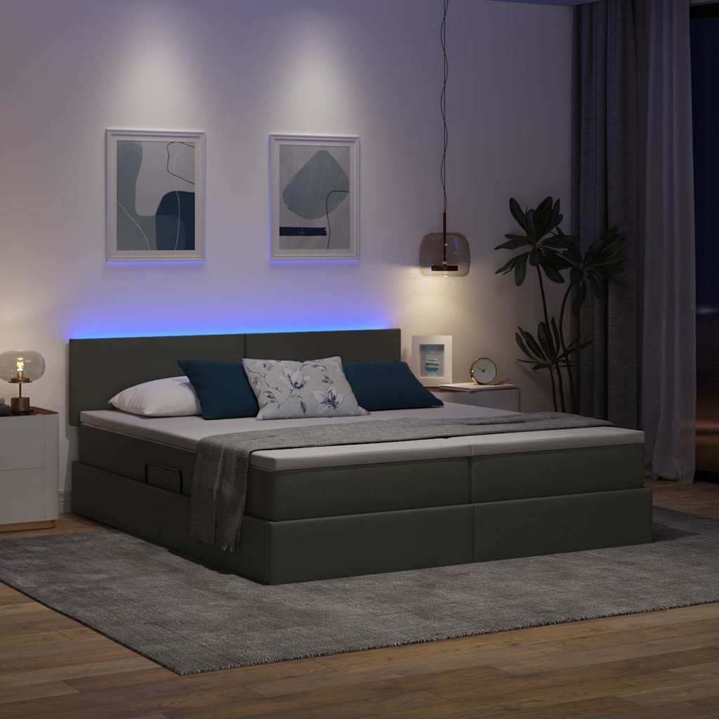 Krevet S LED lampica s pohranom Tamno siva 200 x 200 cm tkanina