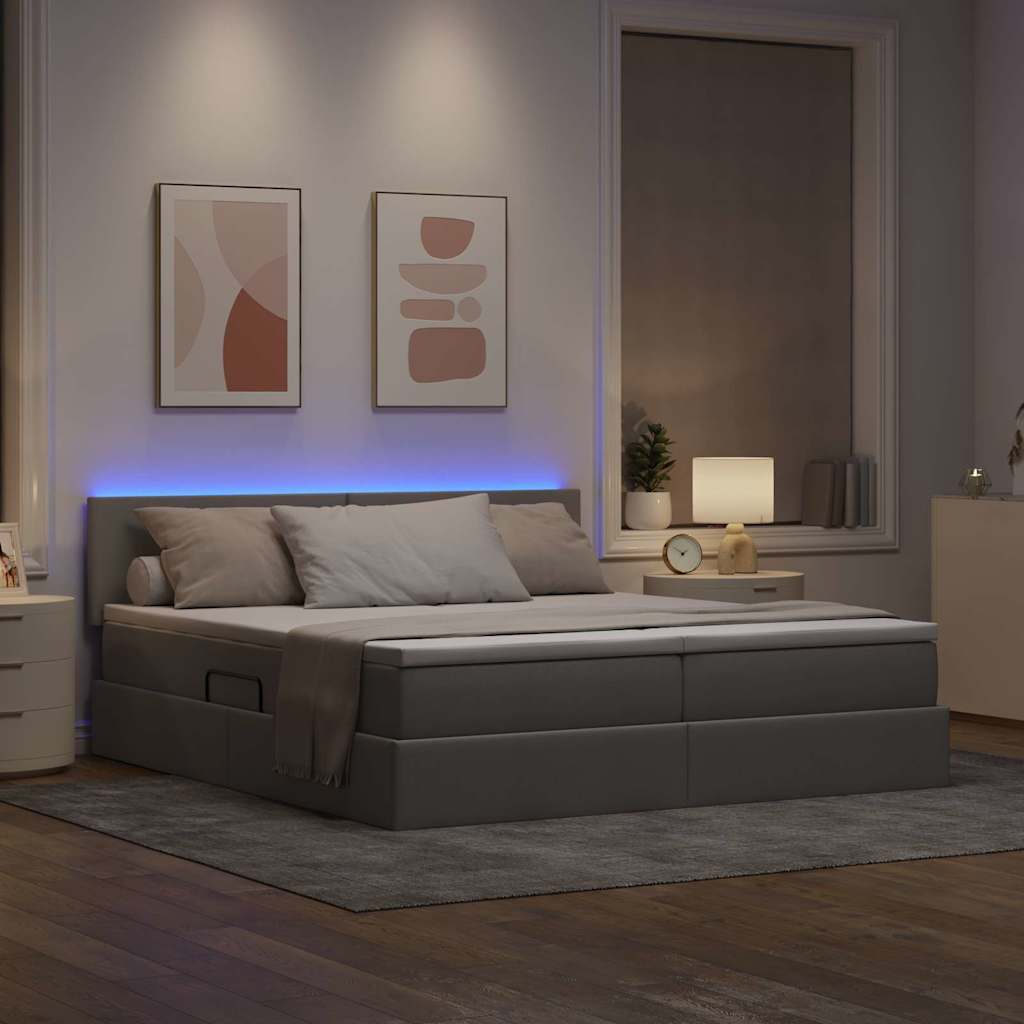 Krevet S LED lampica s pohranom Sivo-smeđa 200 x 200 cm tkanina