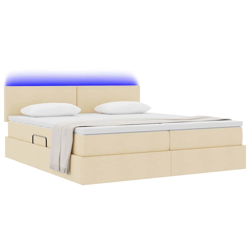Krevet S LED lampica s uzglavljem Krema 200 x 200 cm tkanina