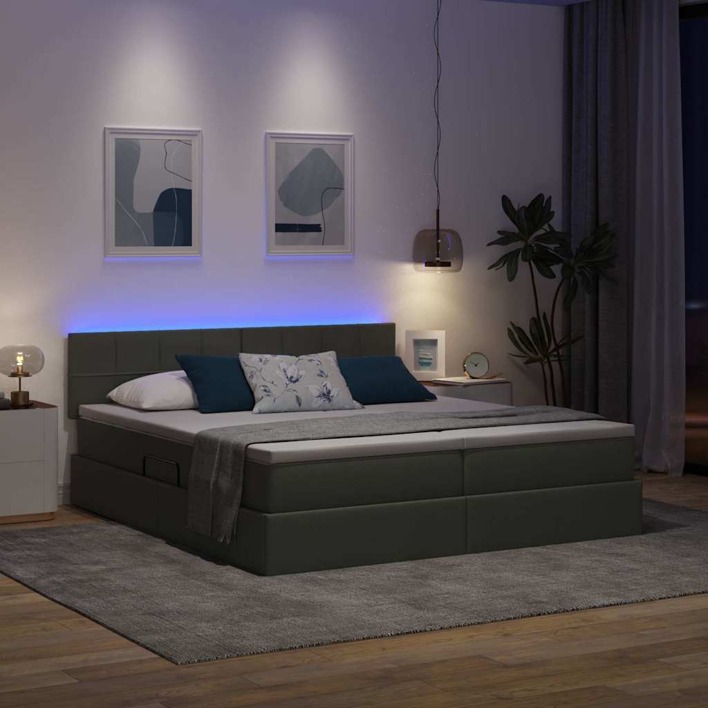 Krevet S LED lampica s pohranom Tamno siva 180 x 200 cm tkanina