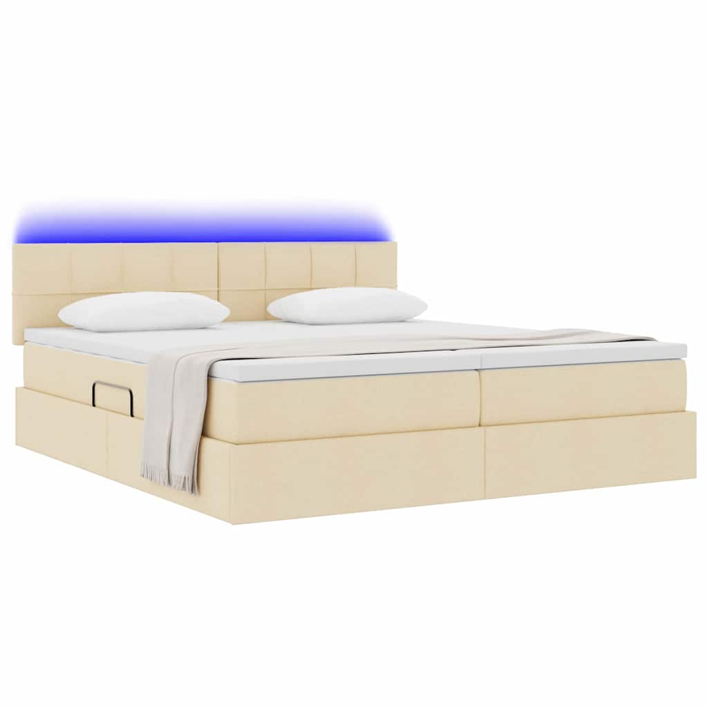 Krevet S LED lampica s uzglavljem Krema 200 x 200 cm tkanina