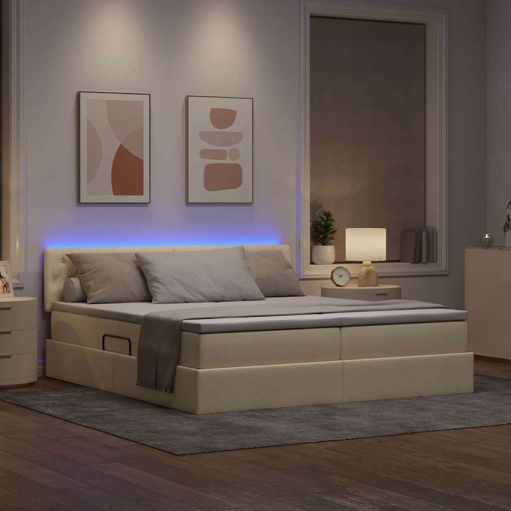 Krevet S LED lampica s uzglavljem Krema 180 x 200 cm tkanina