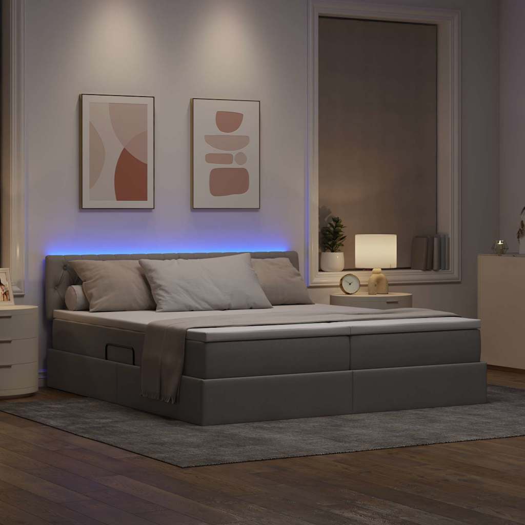 Krevet S LED lampica s pohranom Sivo-smeđa 200 x 200 cm tkanina