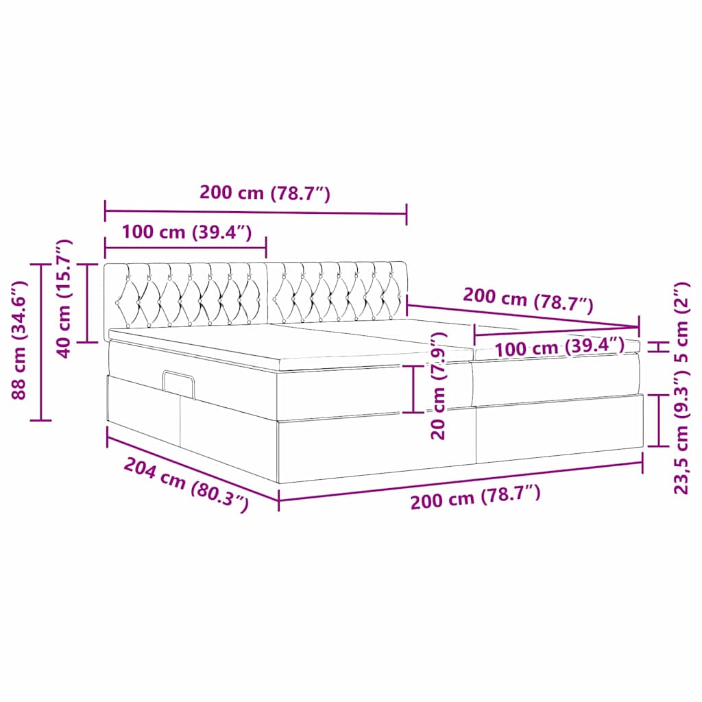 LED krevet za pohranu s madracem Sivosmeđa 200 x 200 cm Tkanina