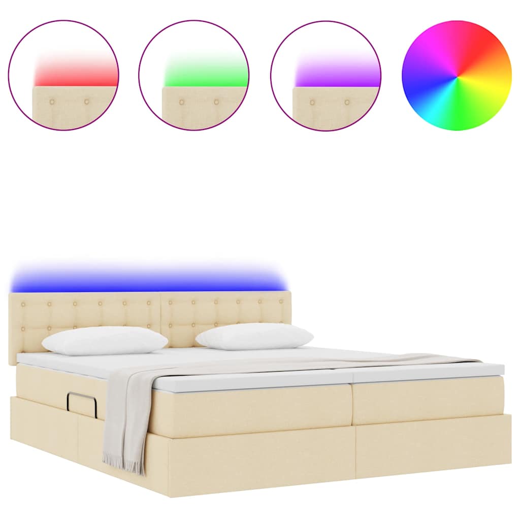 Krevet S LED lampica s uzglavljem Krema 180 x 200 cm tkanina