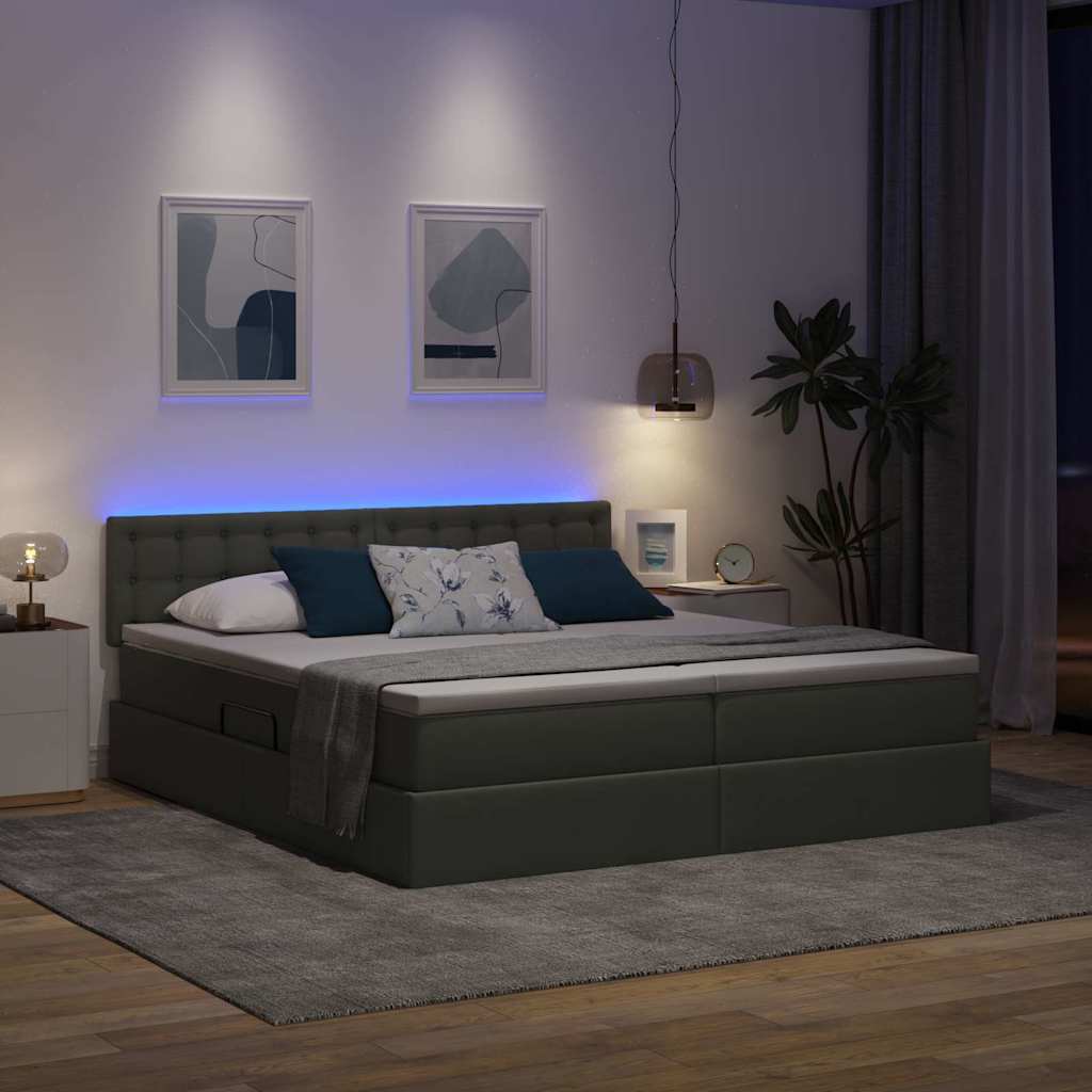 Krevet S LED lampica s pohranom Tamno siva 200 x 200 cm tkanina