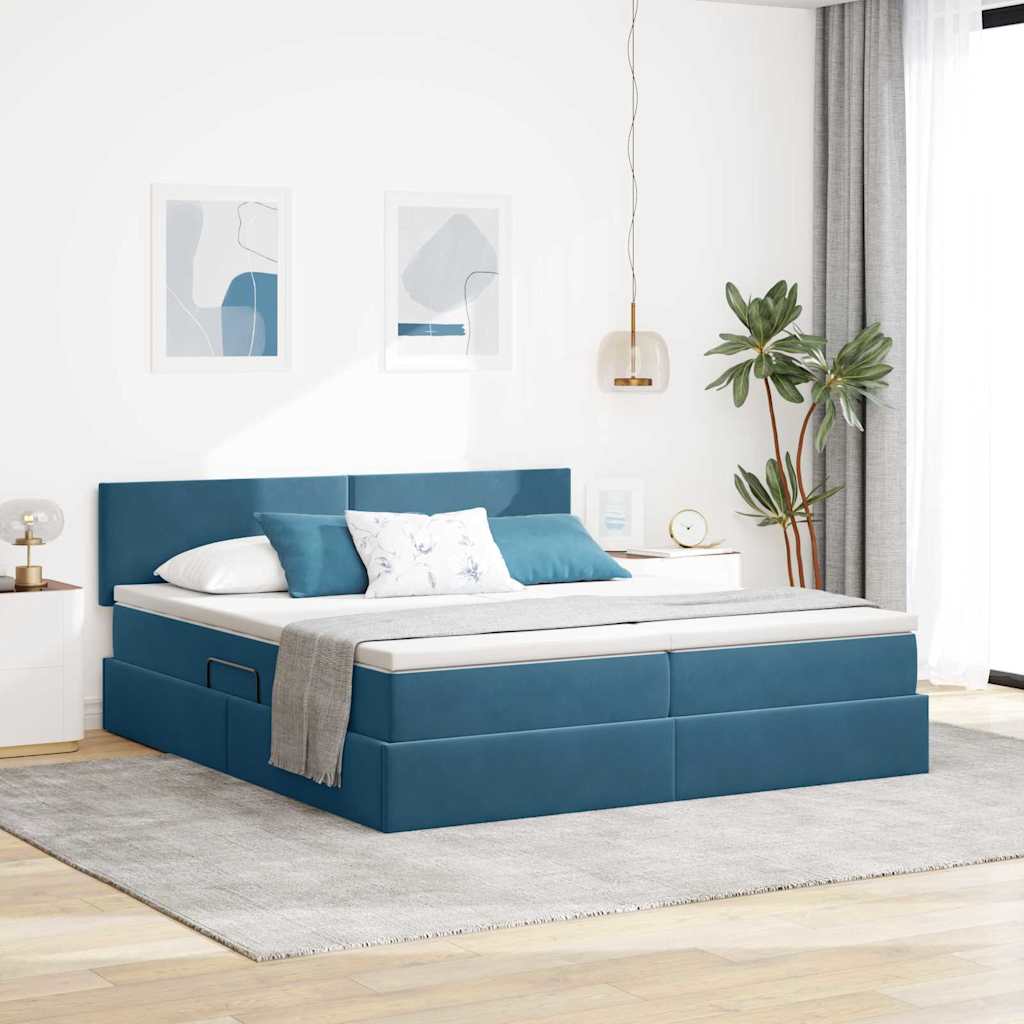 Krevet s LED trakama s pohranom Tamno plava 180 x 200 cm Baršun