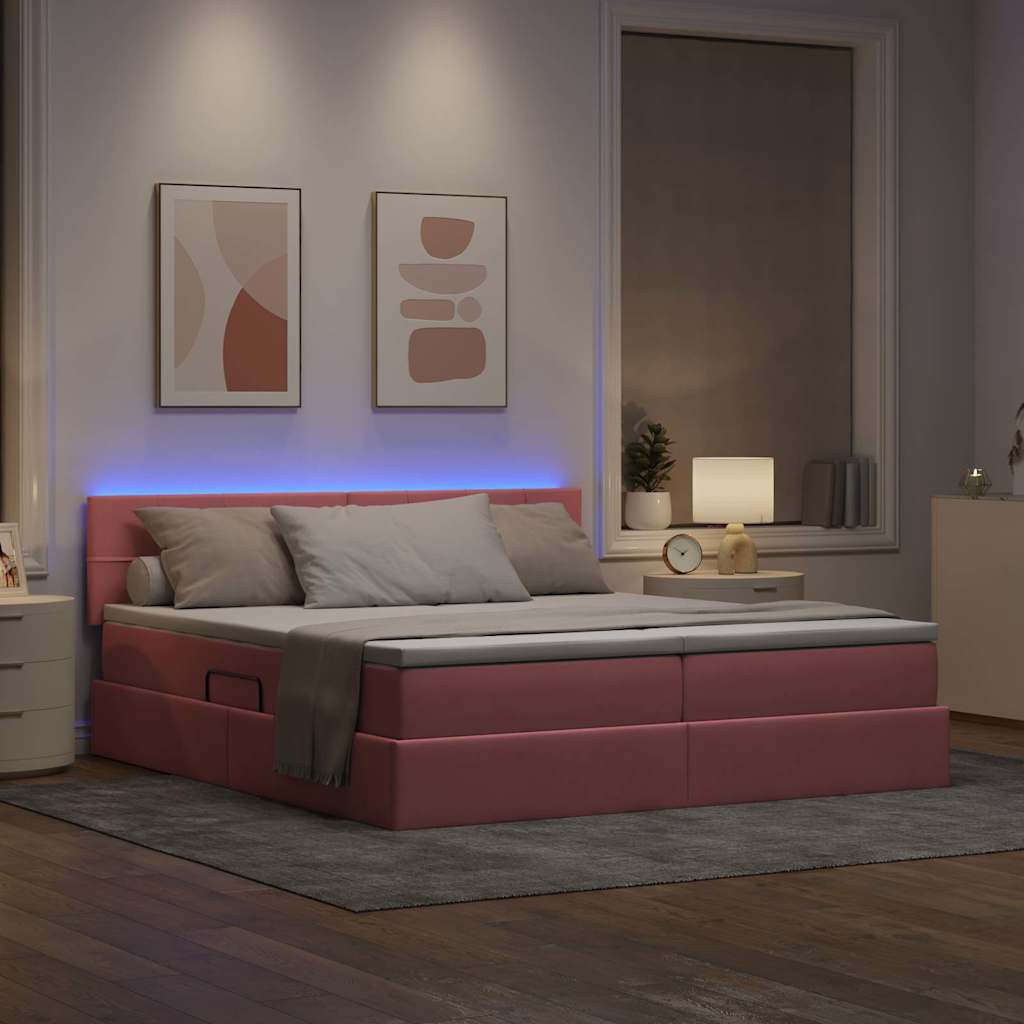 Krevet s LED trakama s uzglavljem Ružičasta 180 x 200 cm Baršun