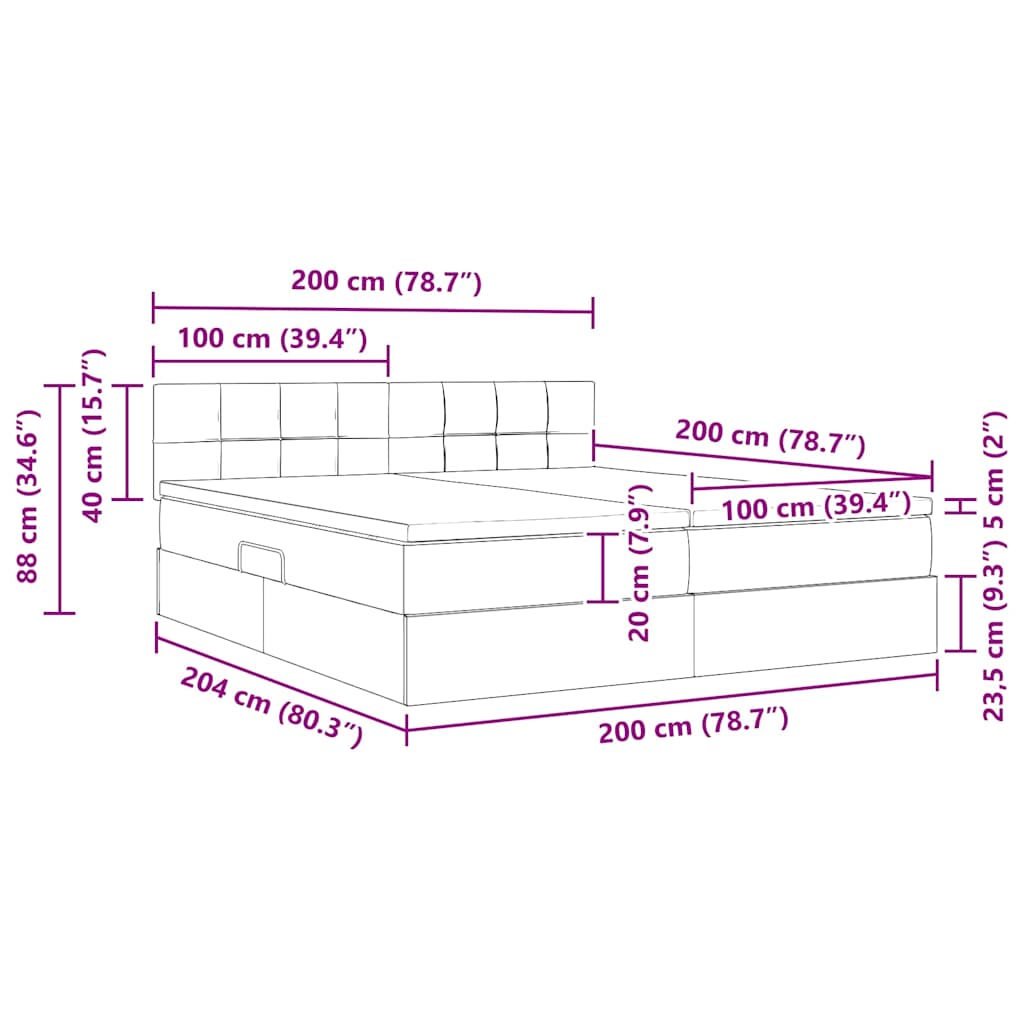 LED krevet za pohranu s madracem Crna 200 x 200 cm Baršun