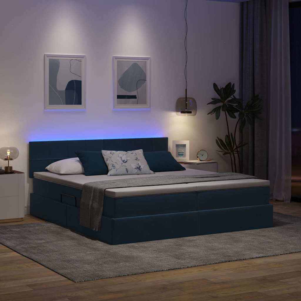Krevet s LED trakama s pohranom Tamno plava 200 x 200 cm Baršun
