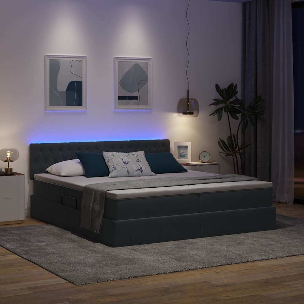 Krevet s LED trakama s pohranom Tamno siva 180 x 200 cm Baršun