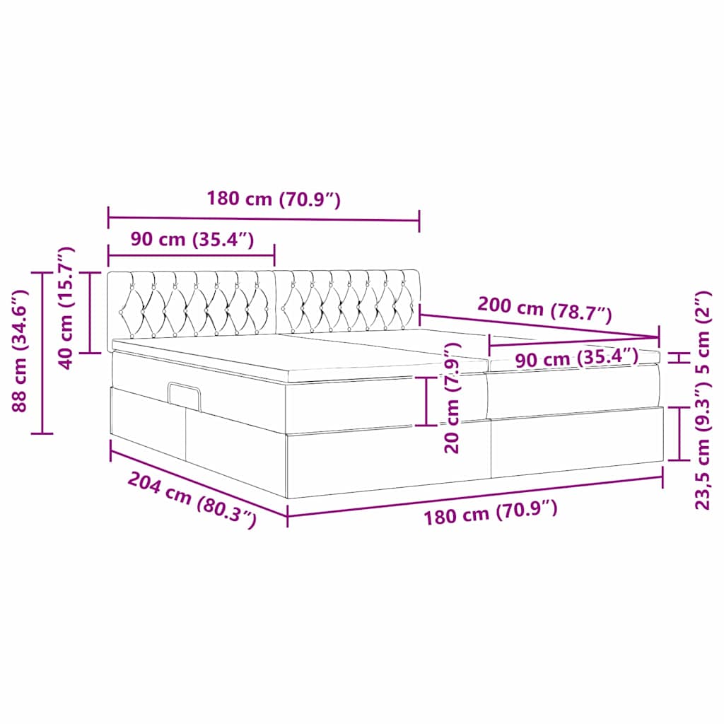 LED krevet za pohranu s madracem Crna 180 x 200 cm Baršun