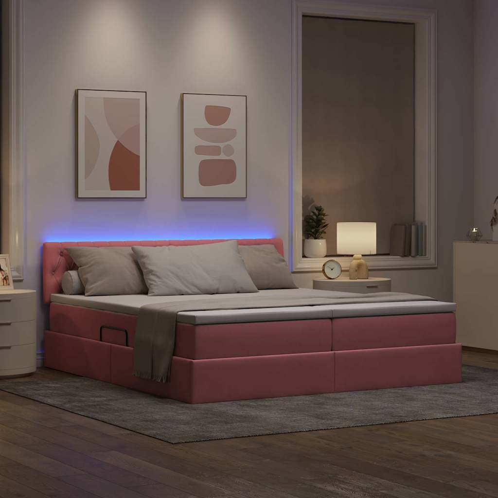 Krevet s LED trakama s uzglavljem Ružičasta 200 x 200 cm Baršun