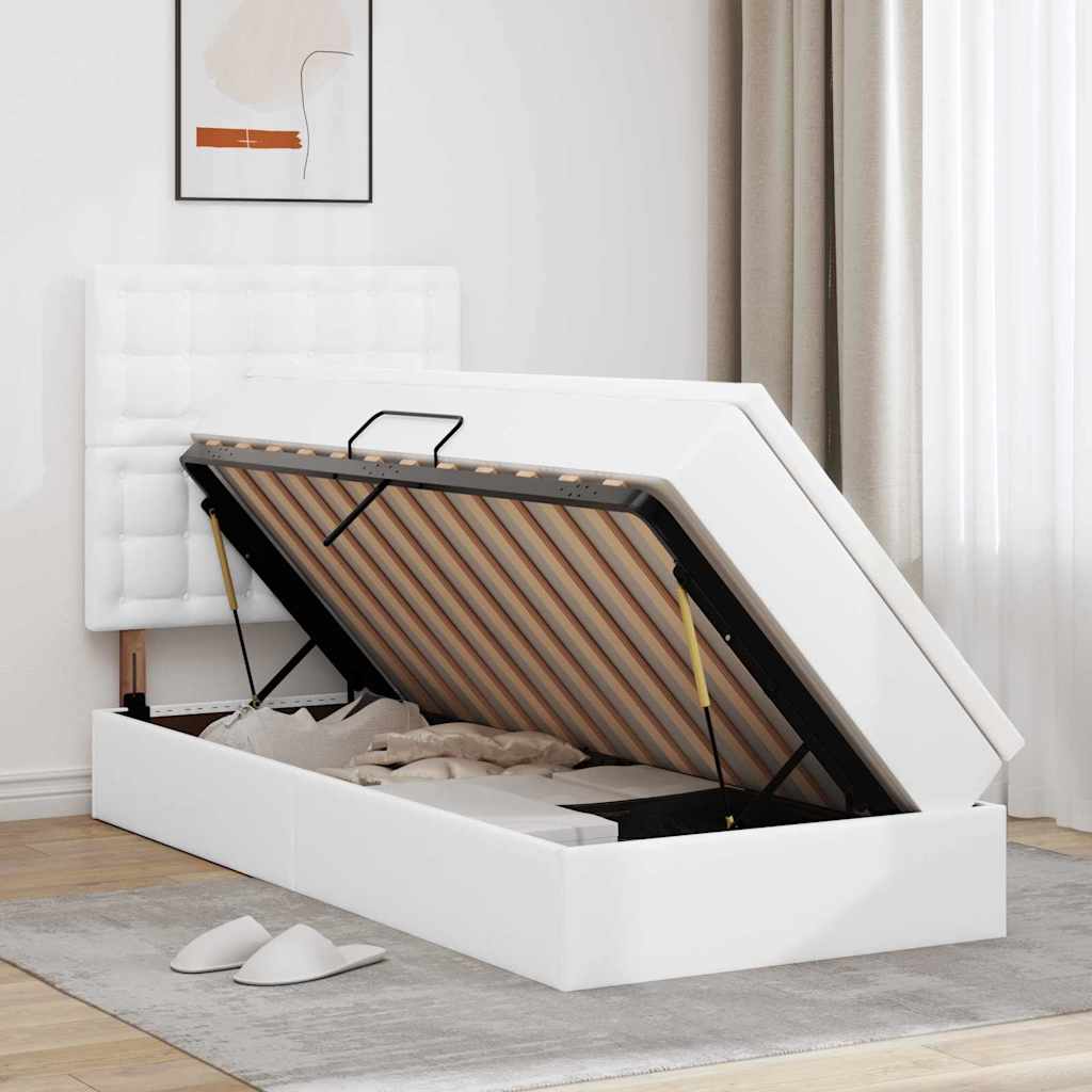 Krevet s od storage Čista bijela 90 x 190 cm Lažna koža