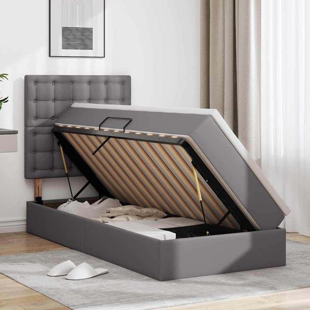 Krevet s od storage s madracem Siva 90 x 190 cm Lažna koža
