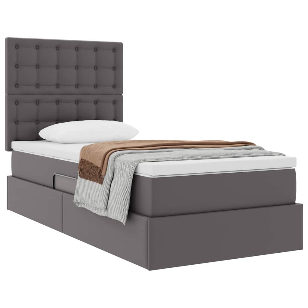 Krevet s od storage s madracem Siva 90 x 190 cm Lažna koža