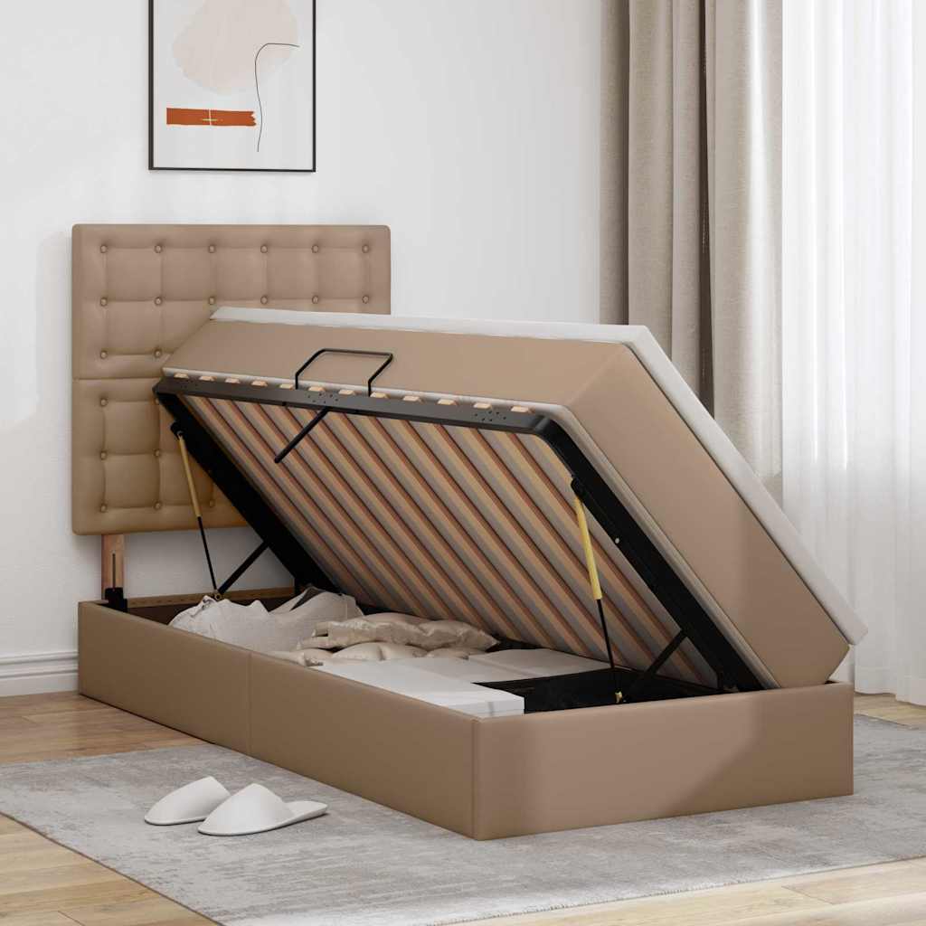 Krevet s od storage s madracem Kapućino 90 x 190 cm Lažna koža