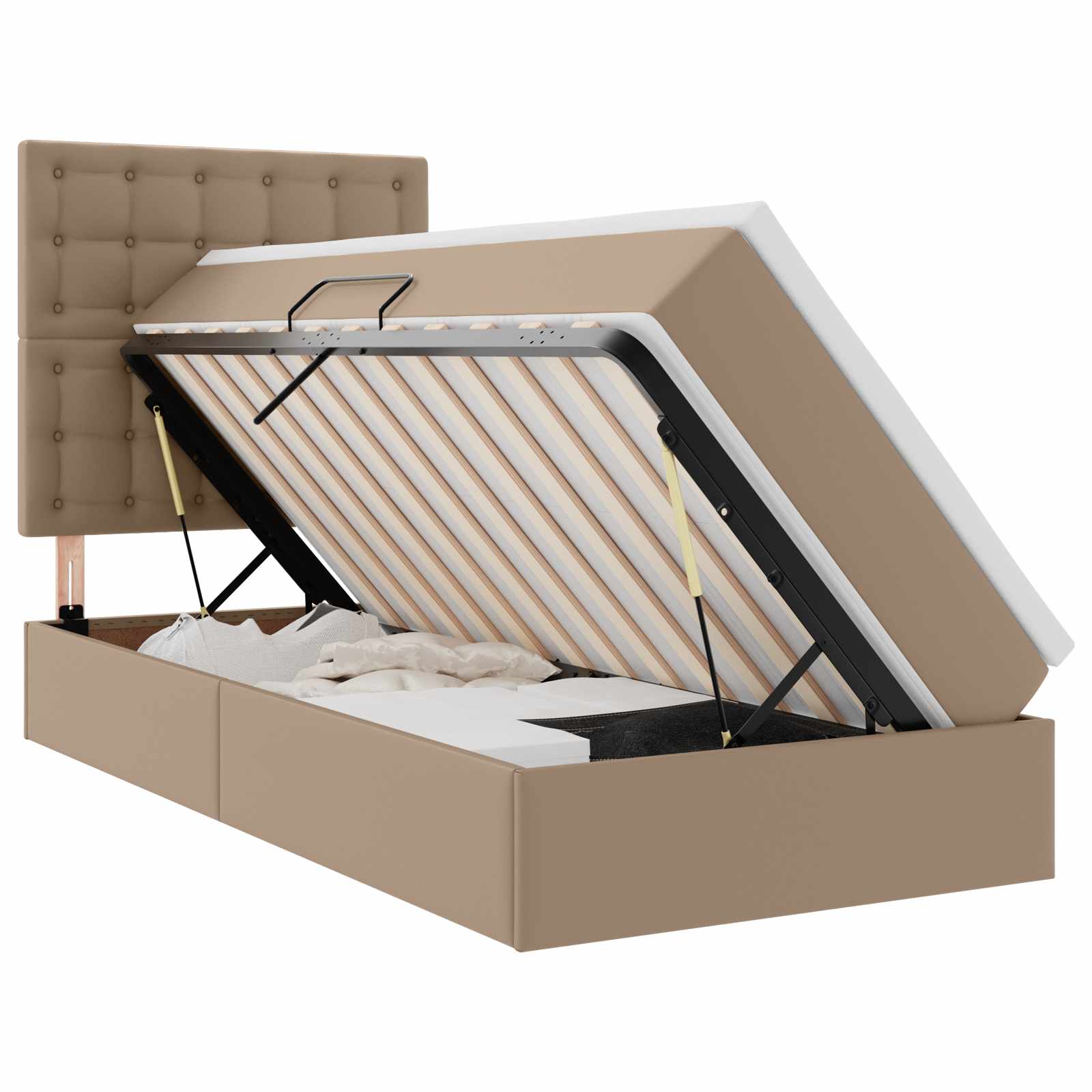 Krevet s od storage s madracem Kapućino 90 x 190 cm Lažna koža