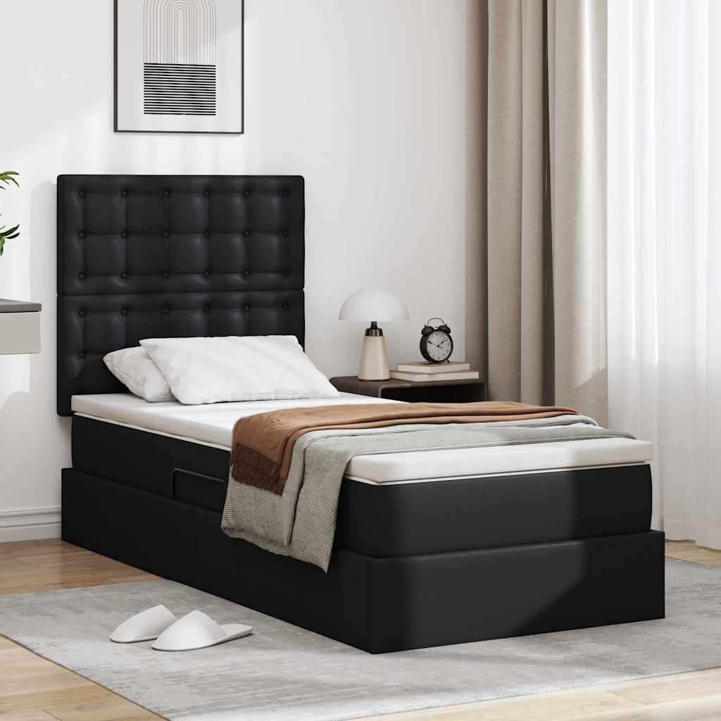 Krevet s od storage s uzglavljem Crna 90 x 200 cm Lažna koža