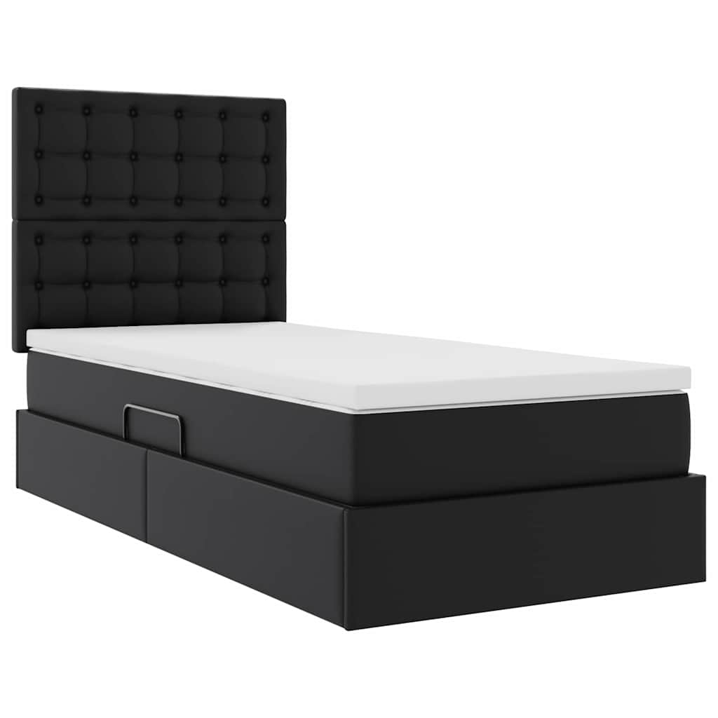 Krevet s od storage s uzglavljem Crna 90 x 200 cm Lažna koža