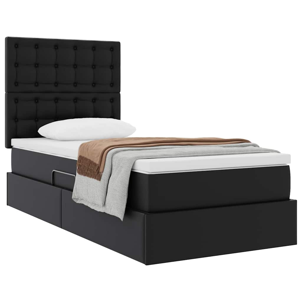 Krevet s od storage s uzglavljem Crna 90 x 200 cm Lažna koža