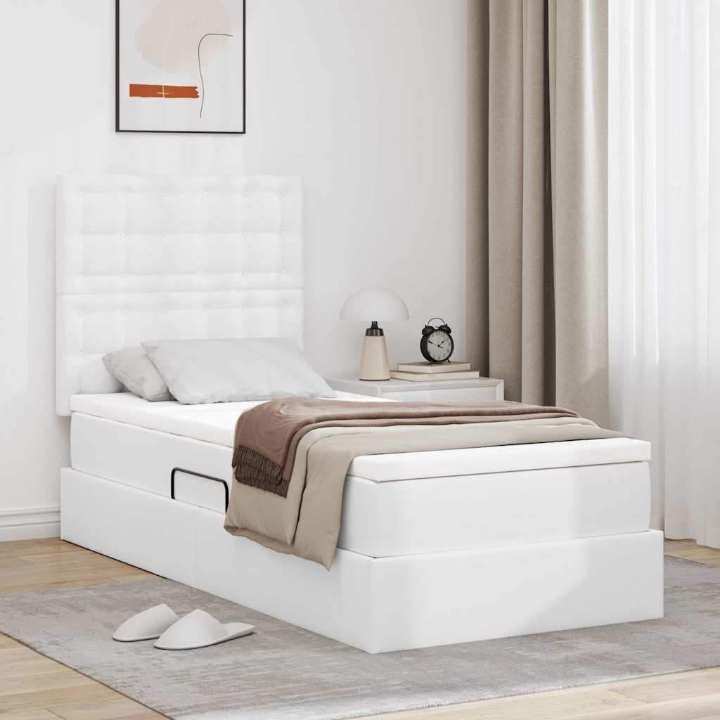 Krevet s od storage Čista bijela 90 x 200 cm Lažna koža