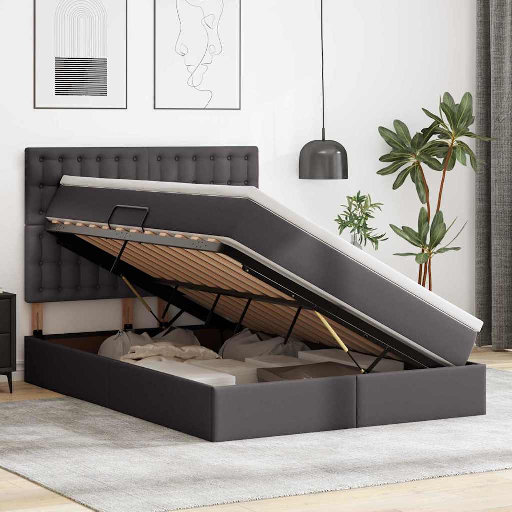 Krevet s od storage s madracem Siva 140 x 190 cm Lažna koža