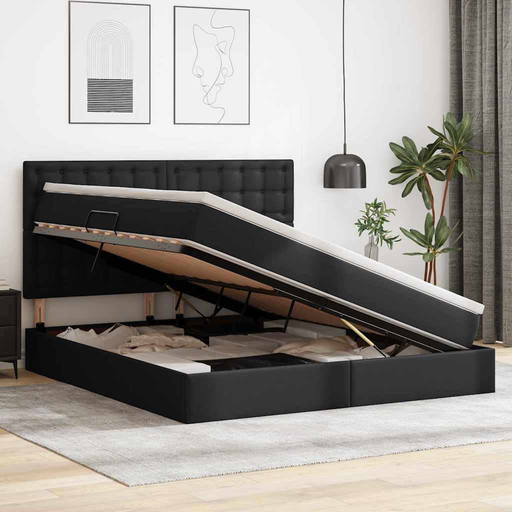 Krevet s od storage s madracem Crna 180 x 200 cm Lažna koža