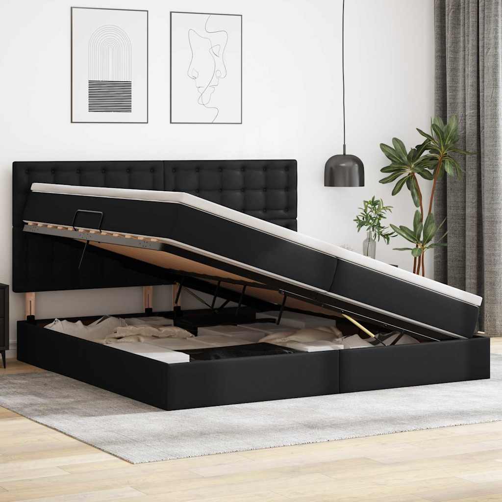 Krevet s od storage s madracem Crna 200 x 200 cm Lažna koža