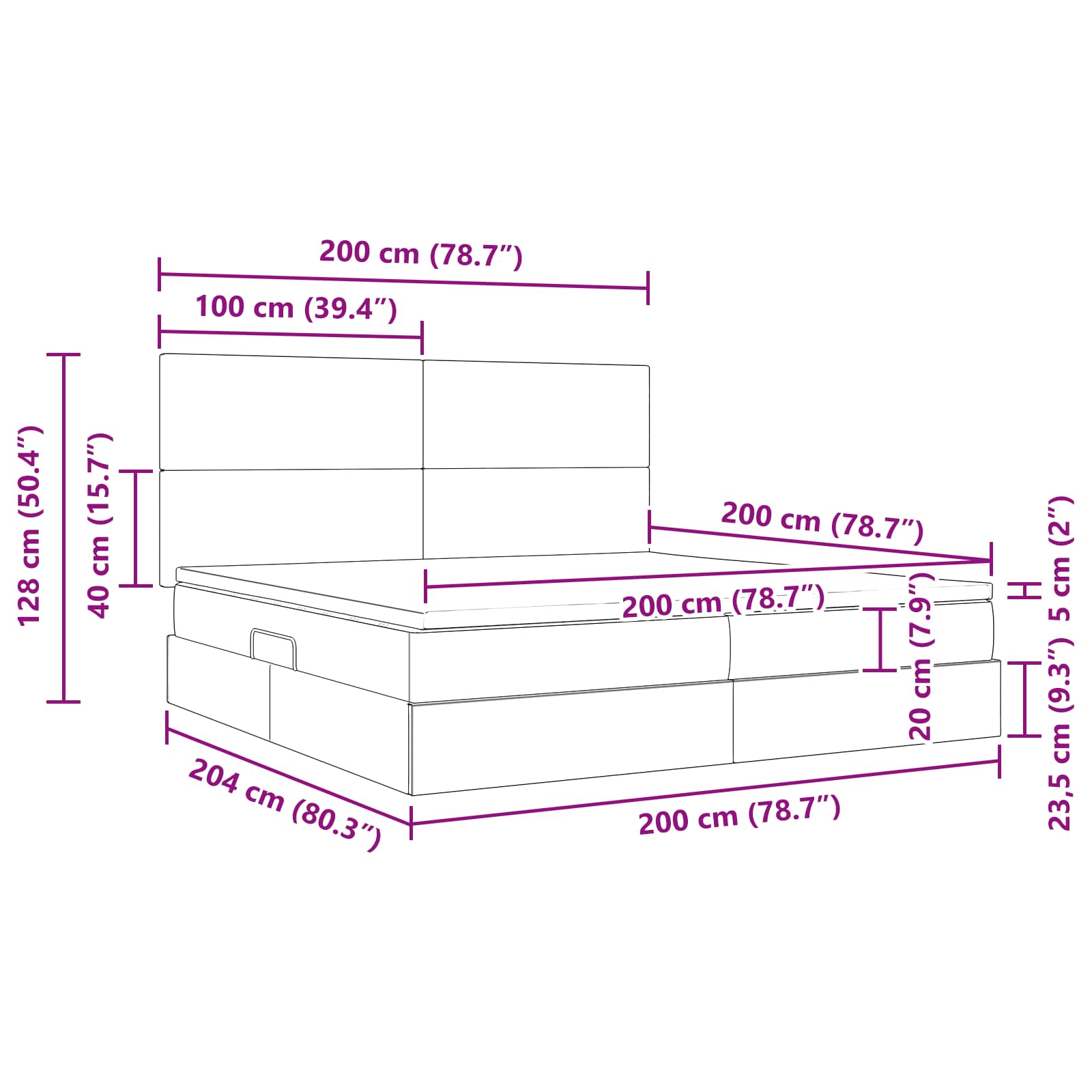 Krevet s madracem i skladištem Plava 200 x 200 cm Poliester