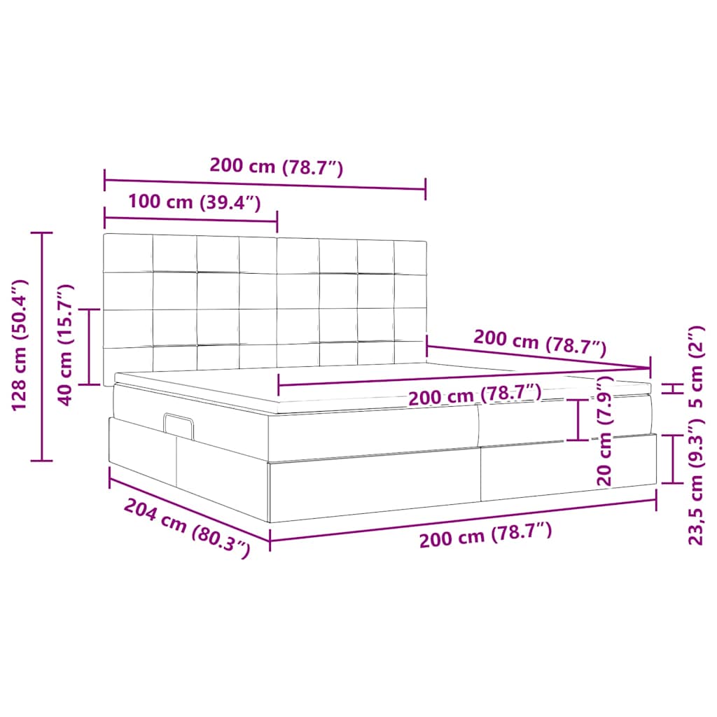 Krevet s madracem i skladištem Tamno siva 200 x 200 cm