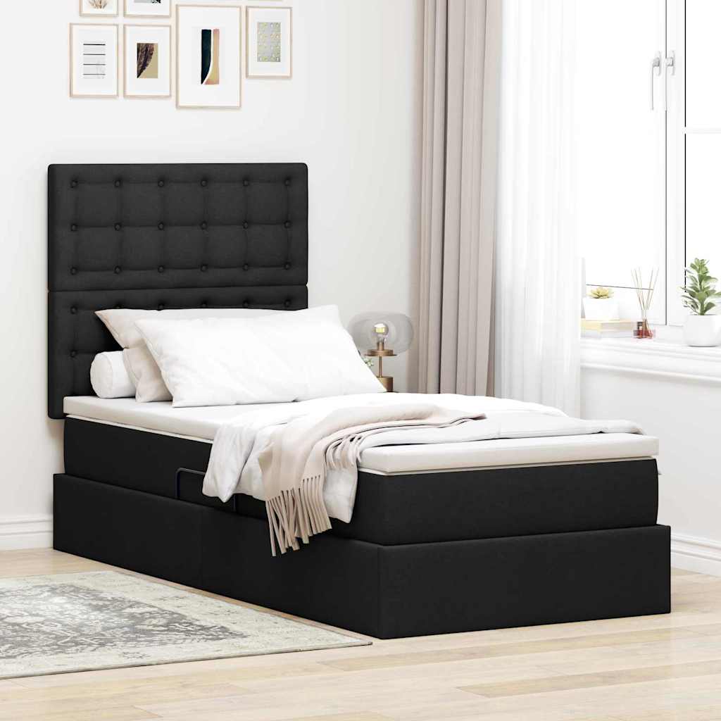 Krevet s madracem i skladištem Crna 90 x 190 cm tkanina