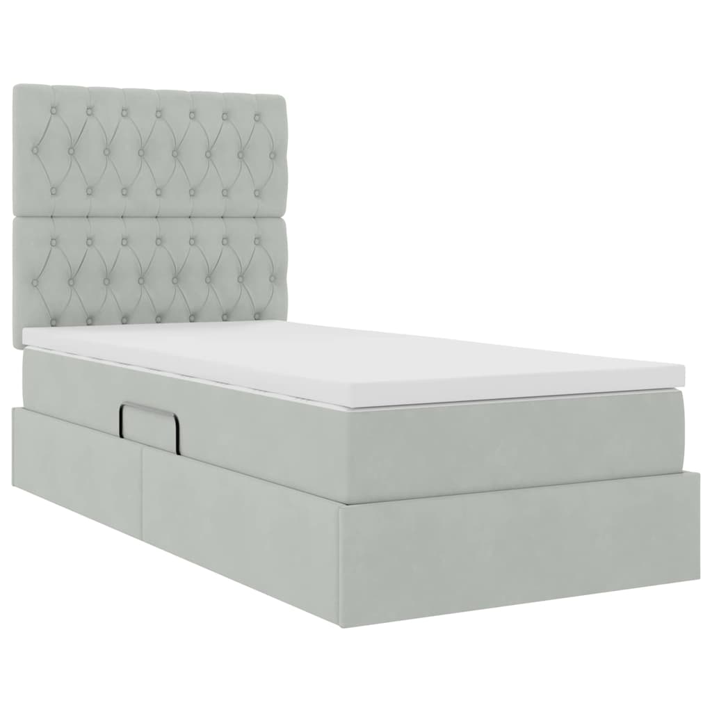 Krevet s madracem i skladištem Svijetlo siva 90 x 190 cm Baršun