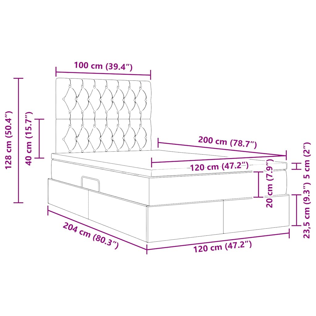 Krevet s madracem i skladištem Crna 120 x 200 cm Baršun
