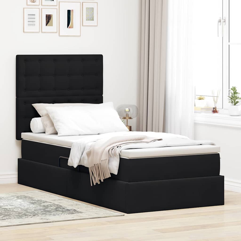 Krevet s madracem i skladištem Crna 90 x 190 cm Baršun
