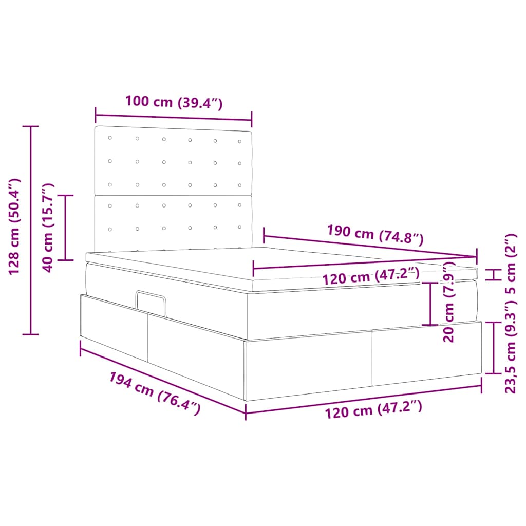 Krevet s madracem i skladištem Tamno siva 120 x 190 cm Baršun