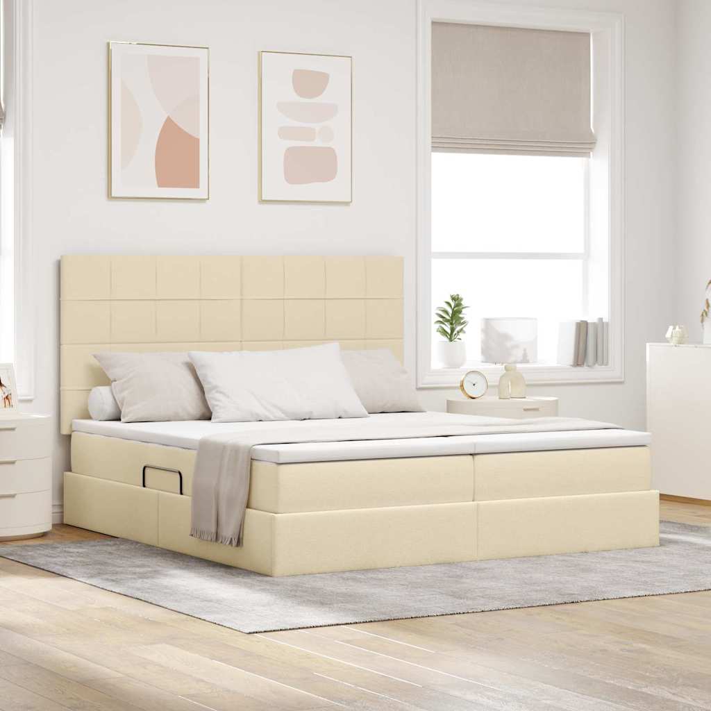 Krevet s od storage s uzglavljem Krema 200 x 200 cm Lažna koža