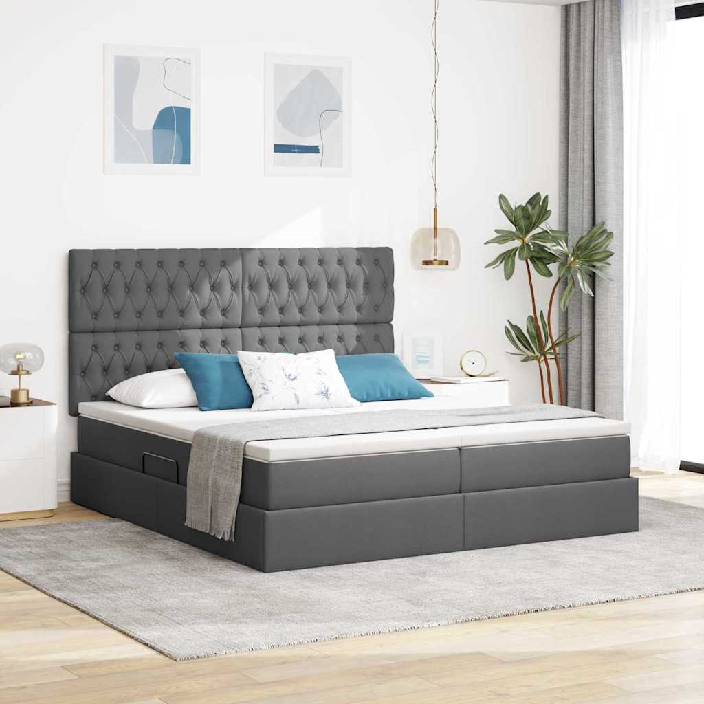 Krevet s od storage Tamno siva 200 x 200 cm Lažna koža
