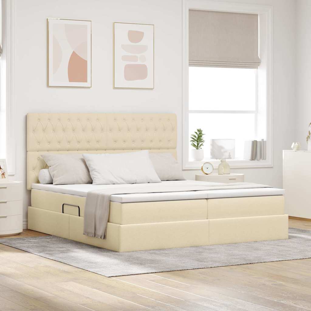Krevet s od storage s uzglavljem Krema 200 x 200 cm Lažna koža