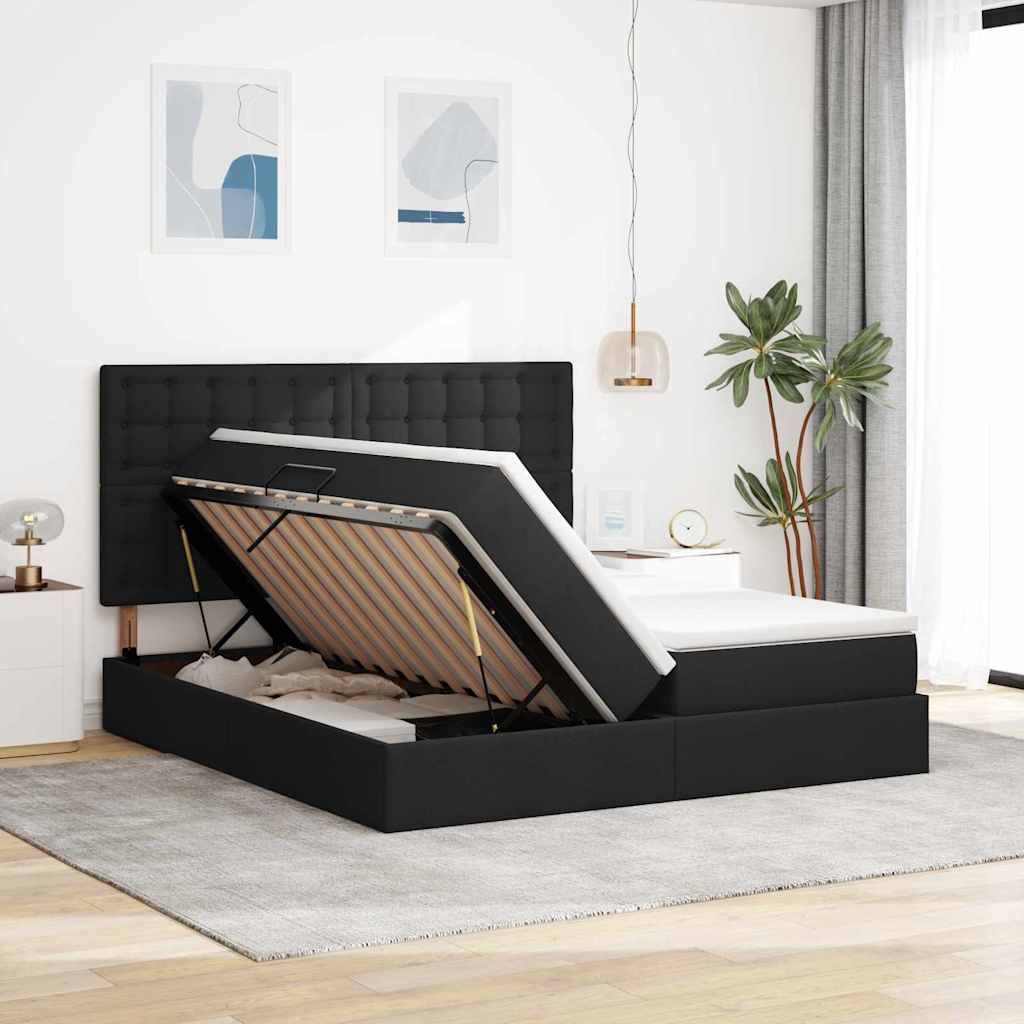 Krevet s od storage s uzglavljem Crna 180 x 200 cm Lažna koža