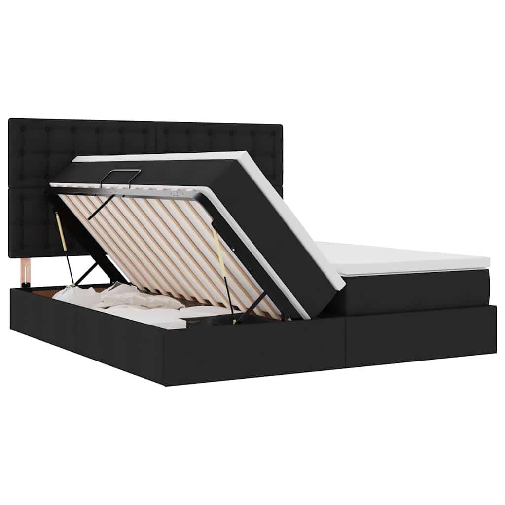 Krevet s od storage s uzglavljem Crna 200 x 200 cm Lažna koža