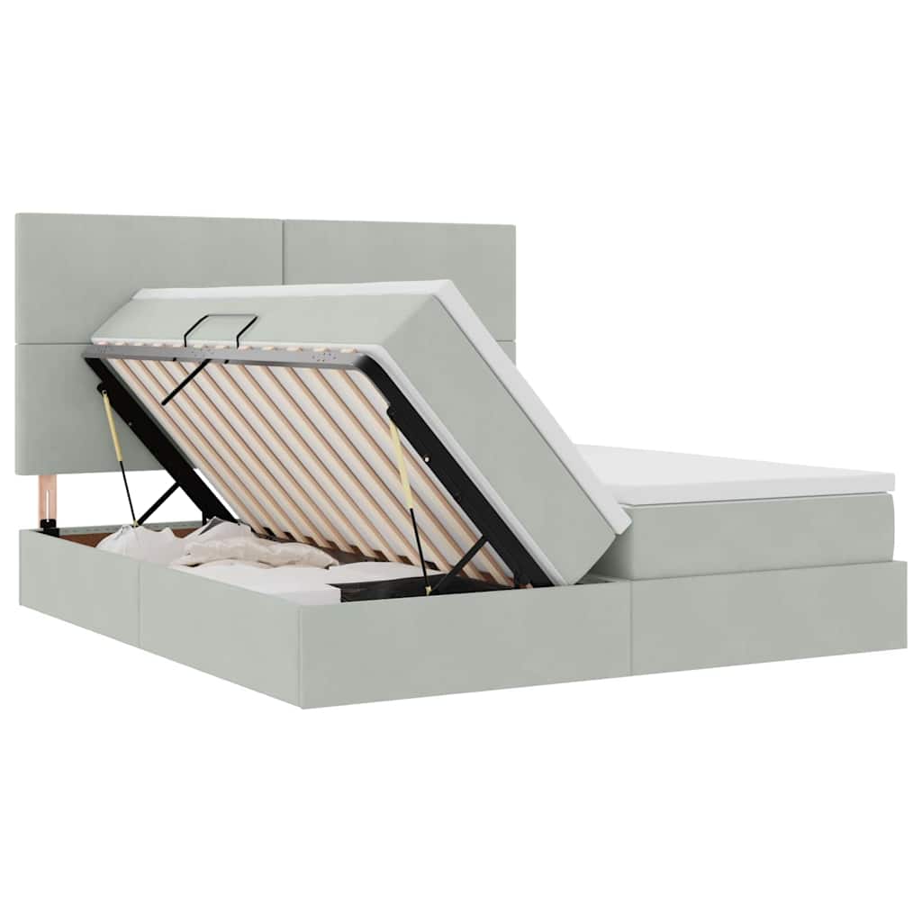 Krevet s od storage Svijetlo siva 200 x 200 cm Baršun