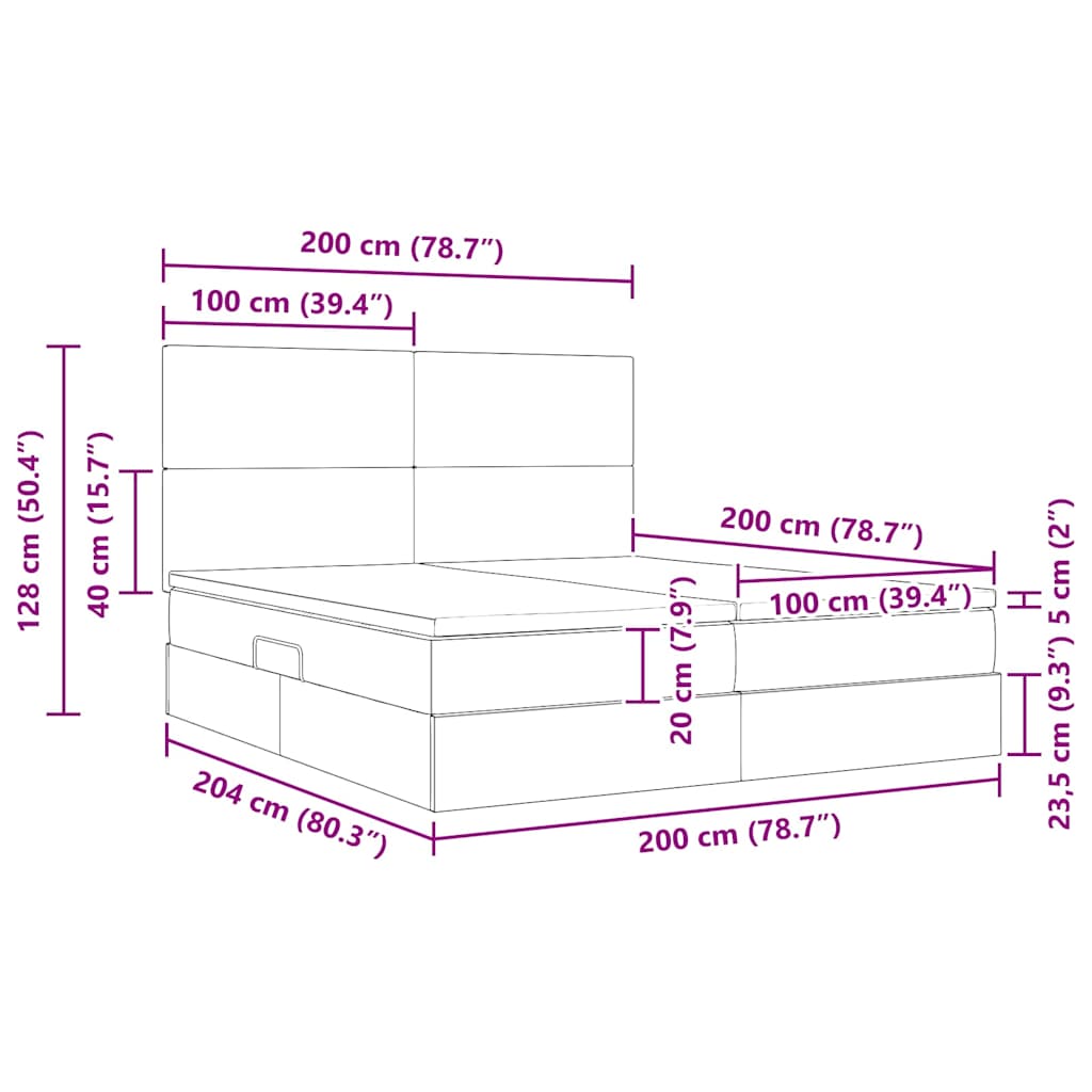 Krevet s od storage s madracem Tamno siva 200 x 200 cm Baršun