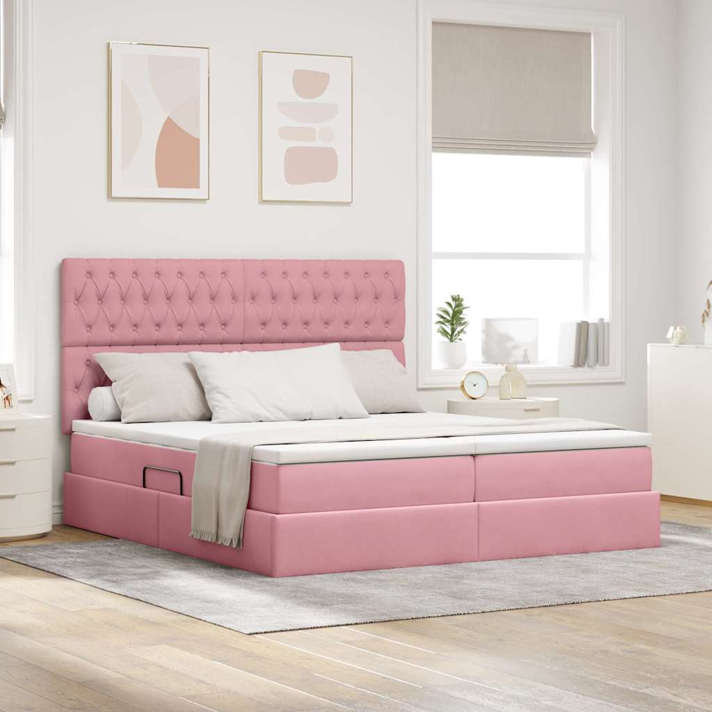 Krevet s od storage s uzglavljem Ružičasta 180 x 200 cm Baršun