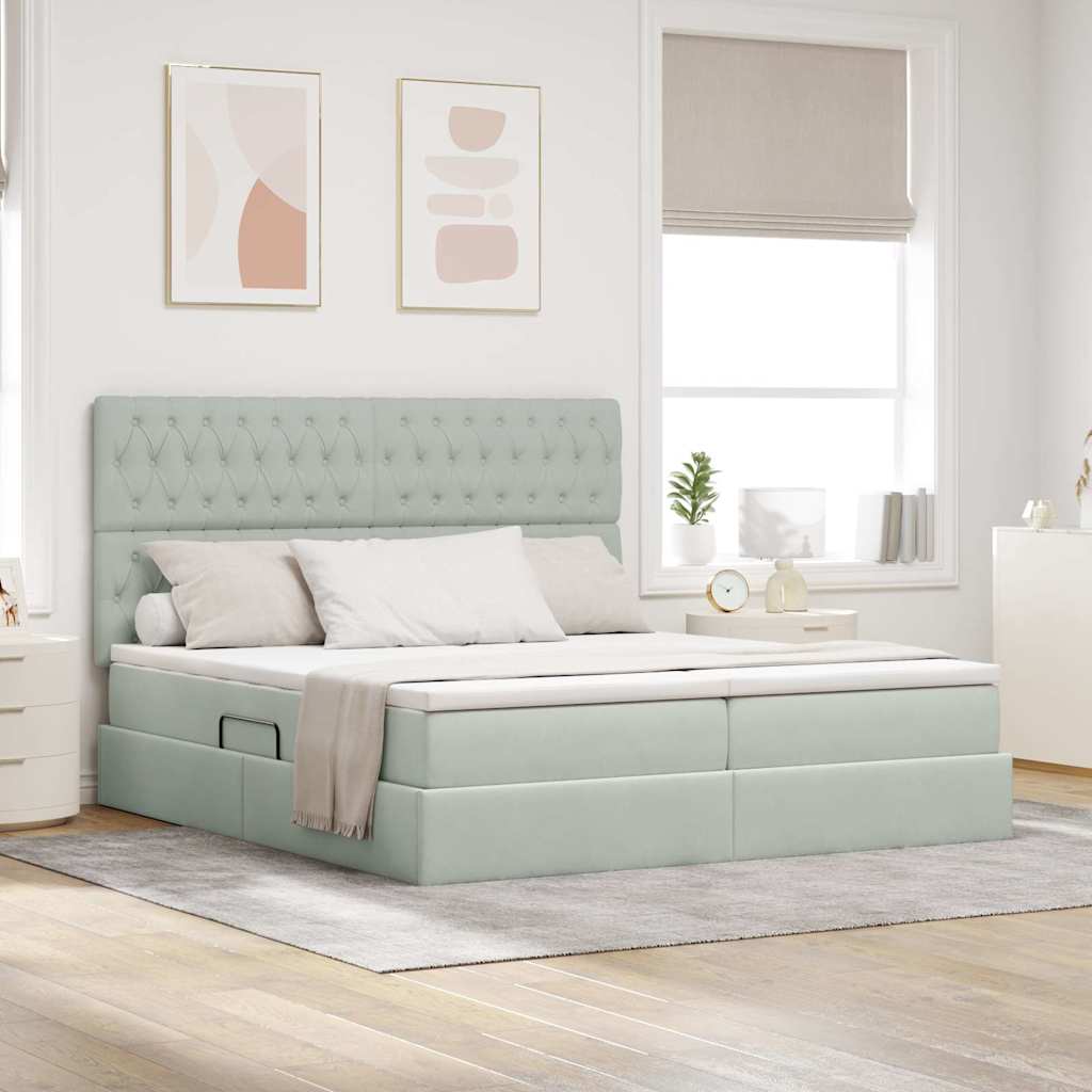 Krevet s od storage Svijetlo siva 200 x 200 cm Baršun