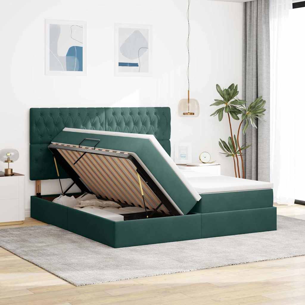 Krevet s od storage s madracem Tamnozelena 200 x 200 cm Baršun