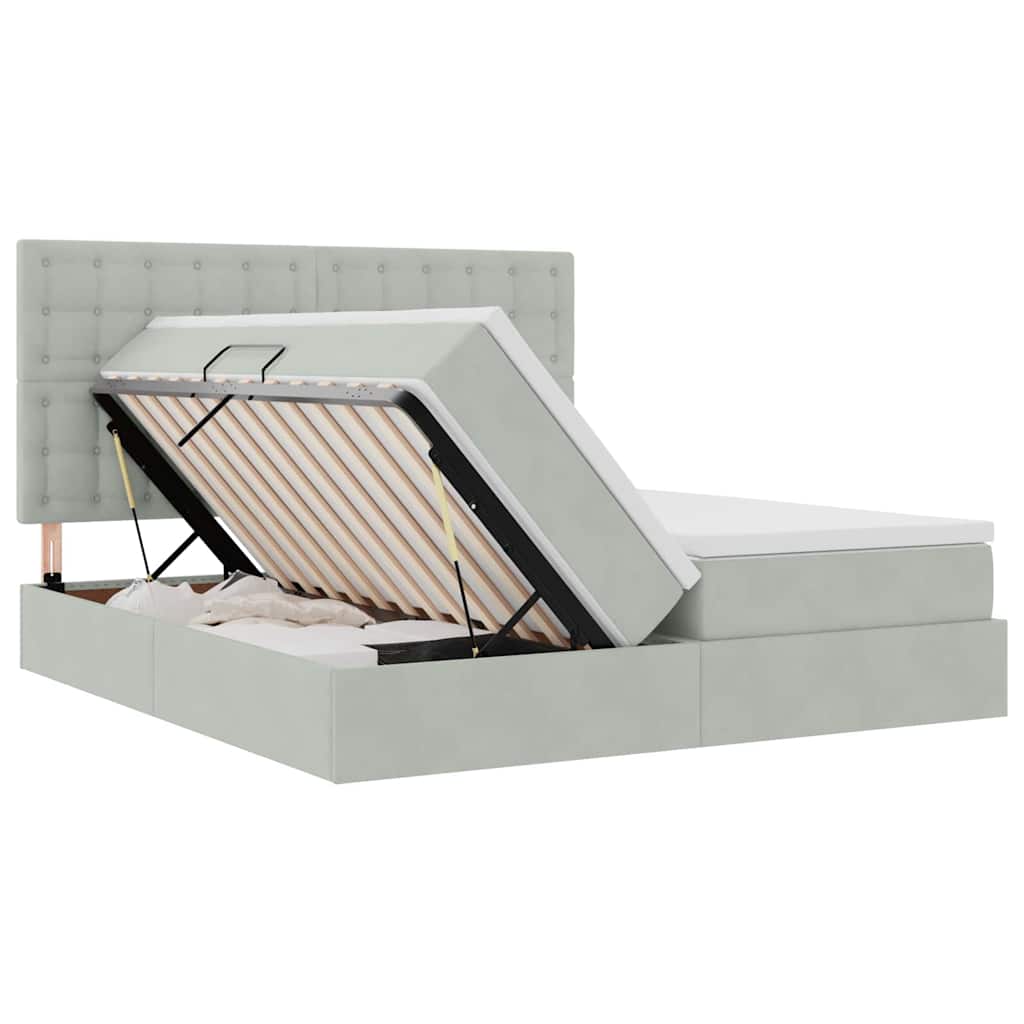Krevet s od storage Svijetlo siva 200 x 200 cm Baršun